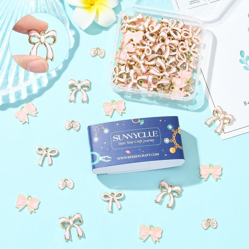 Encantos de Lazo Rosa SUNNYCLUE - 40 Piezas para Joyería DIY
