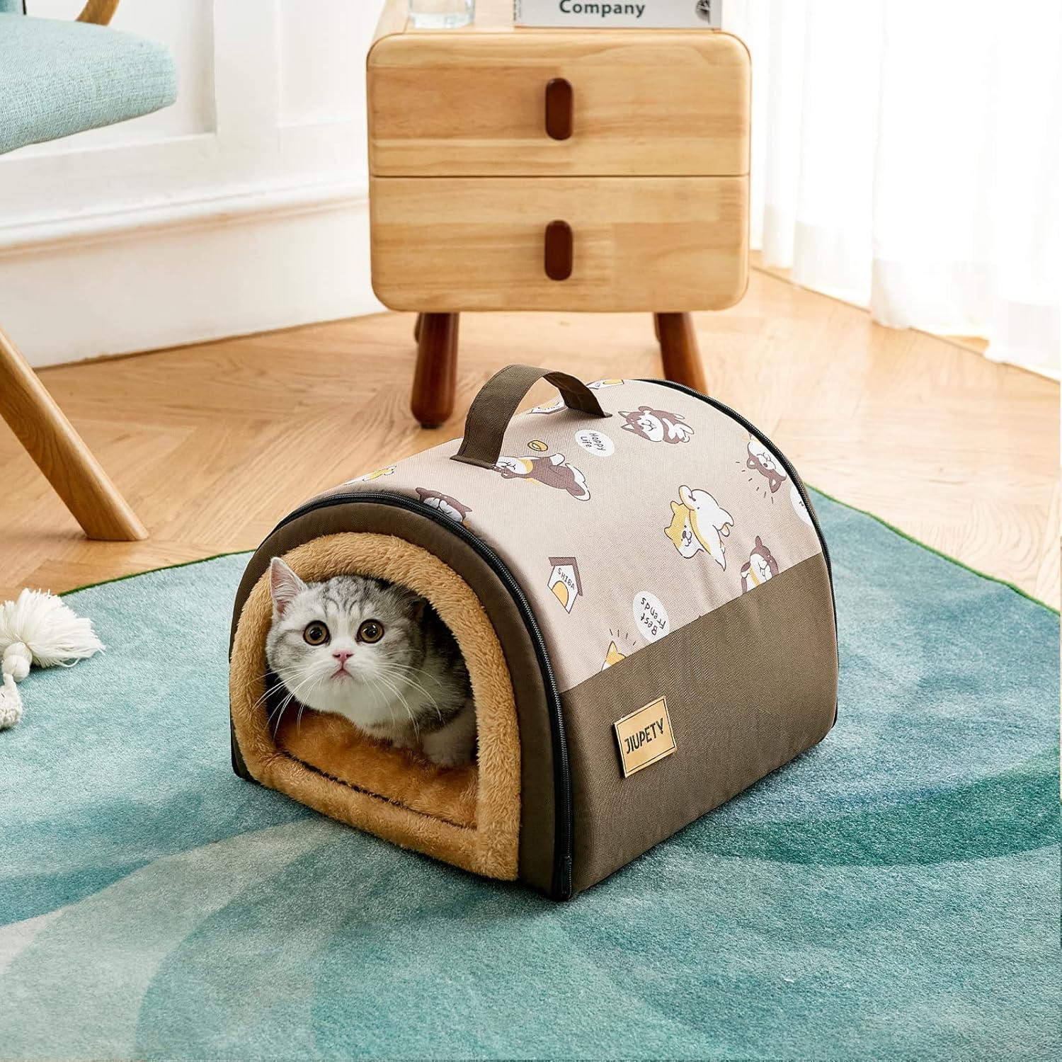 Casa para Perros Pequeños Jiupety Cozy 2 en 1 S Marrón