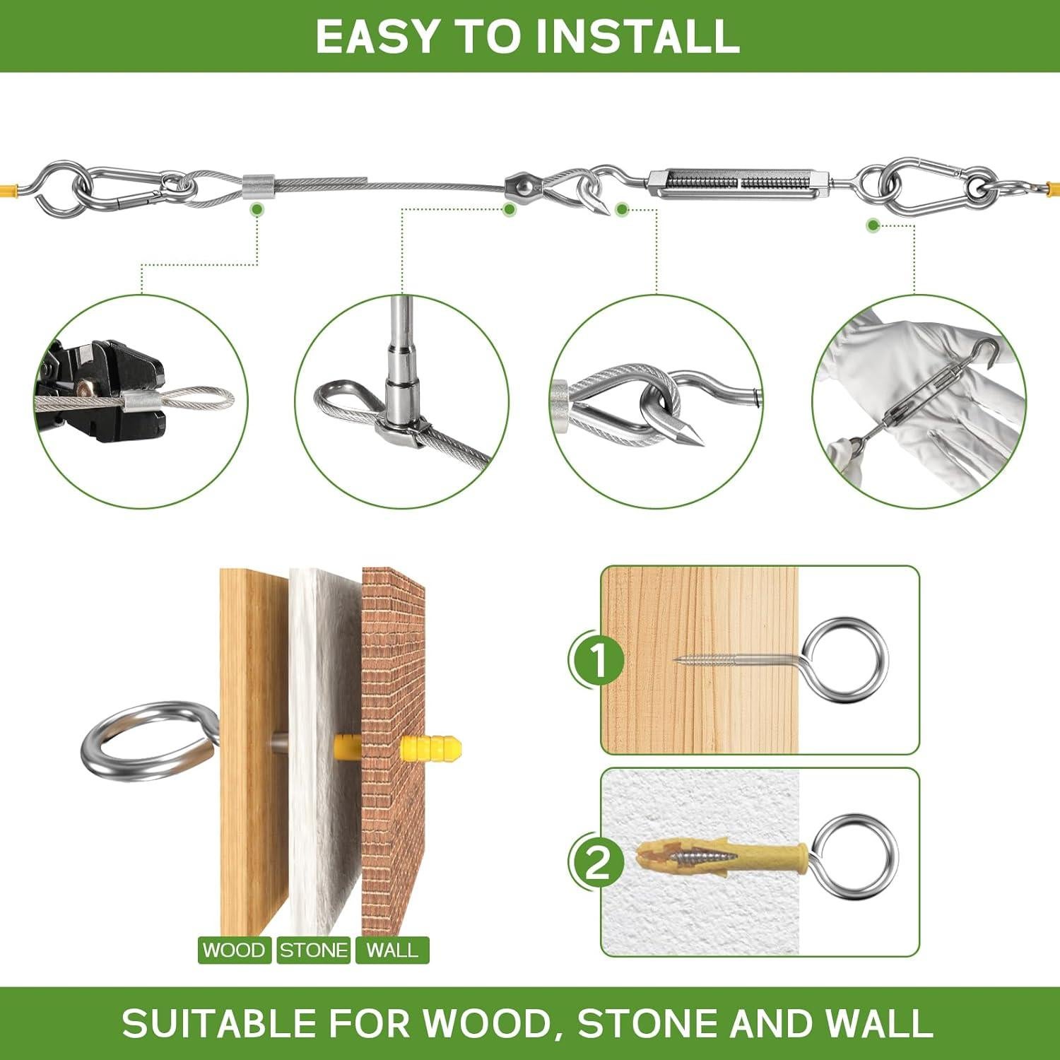 Kit de Cable de Acero Inoxidable KALLSDY 30.48M 153 Piezas