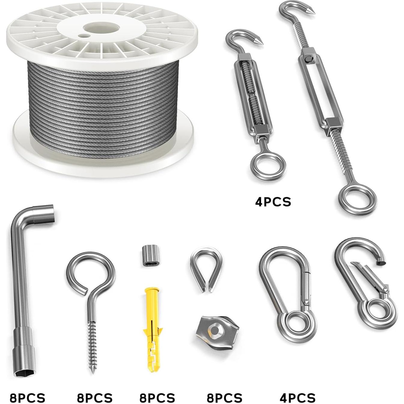 Kit de Cable de Acero Inoxidable KALLSDY 30.48M 153 Piezas