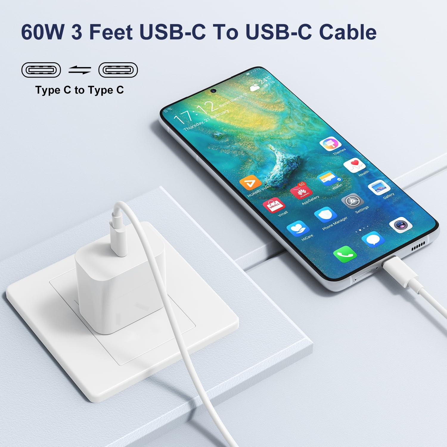 Cable USB C a USB C 60W Hefaao 3 pies (0.91m) Paquete de 2