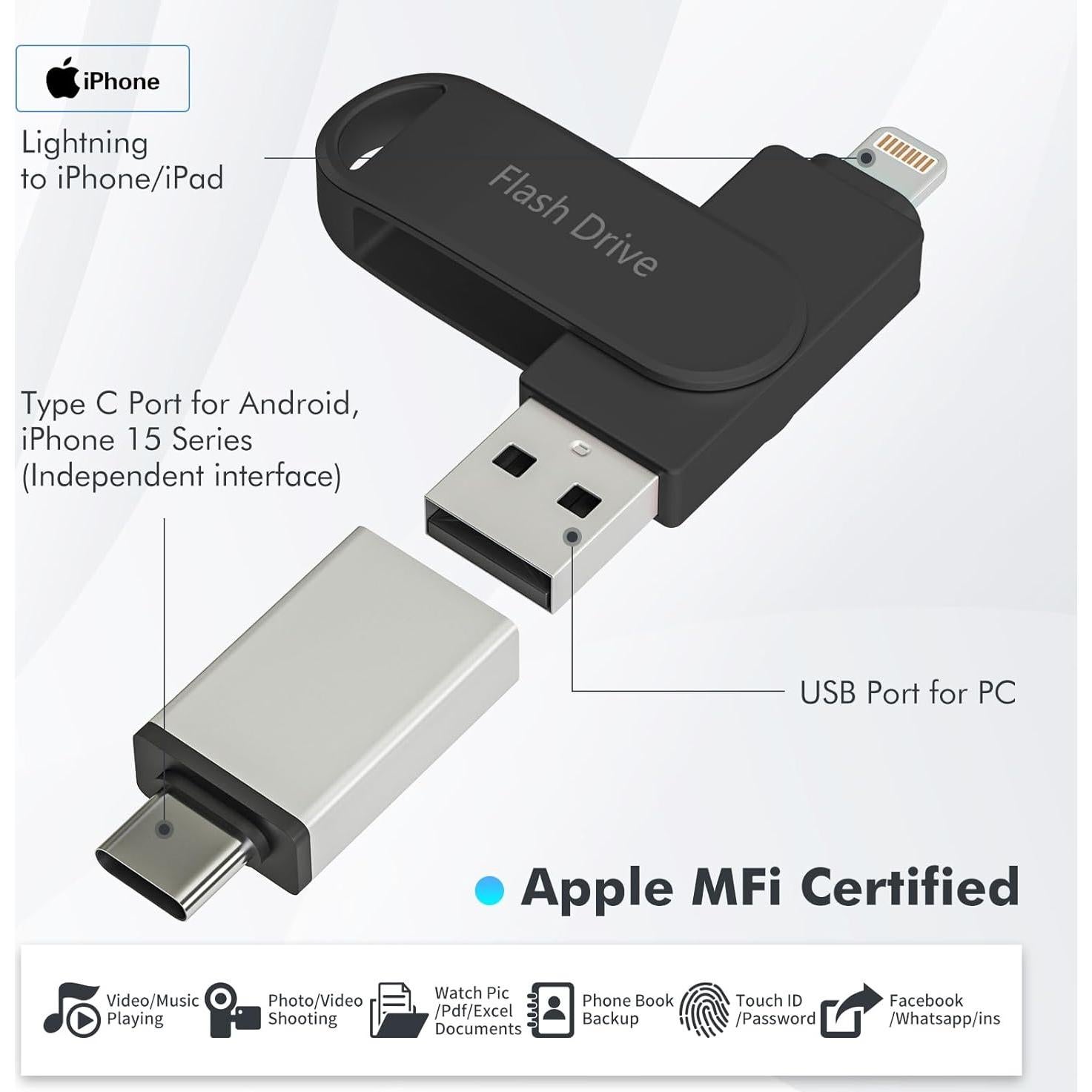 Unidad Flash 512GB Kcsbaui MFi para iPhone y Android