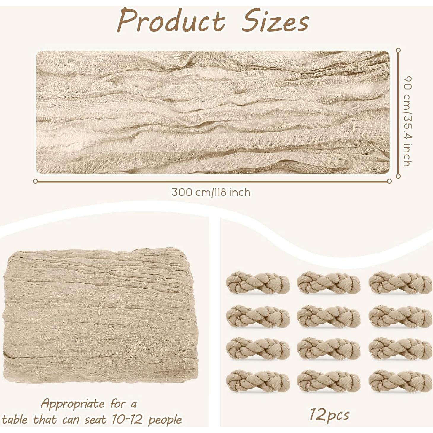 Paquete de 12 corredores de mesa de gasa 90x300 cm Marfil