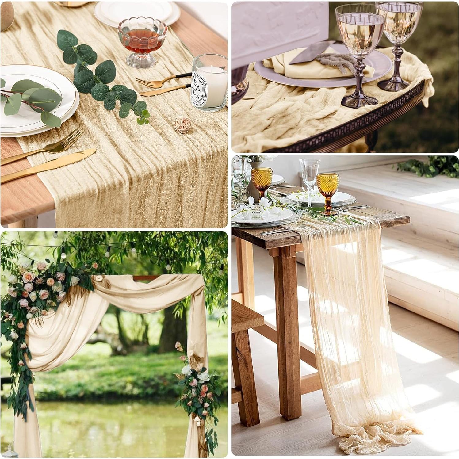 Paquete de 12 corredores de mesa de gasa 90x300 cm Marfil