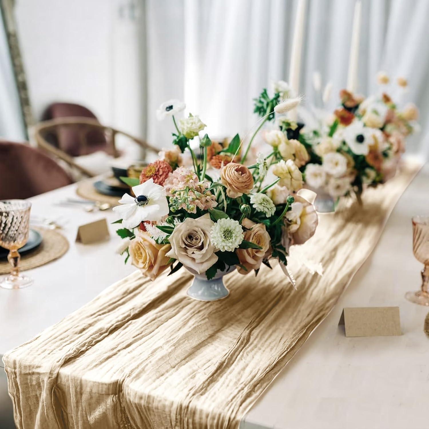 Paquete de 12 corredores de mesa de gasa 90x300 cm Marfil