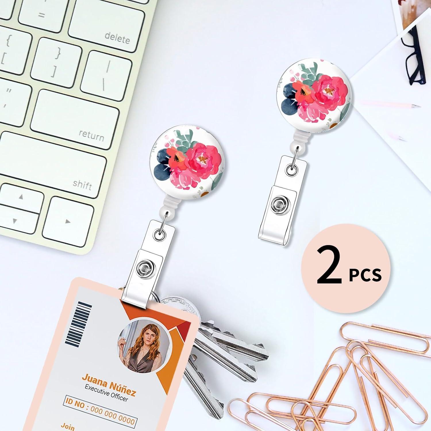 Paquete de 2 Soportes de Insignia Retráctiles Quohet Floral