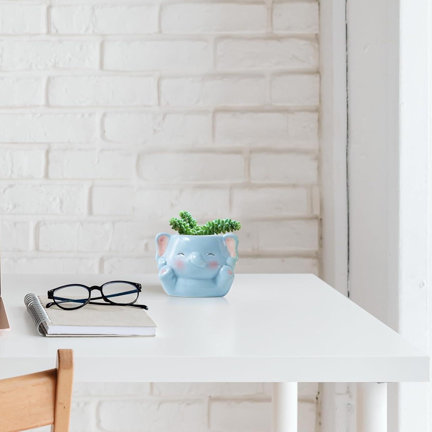 Maceta de Cerámica DIYOMR Elefante Bebé para Suculentas