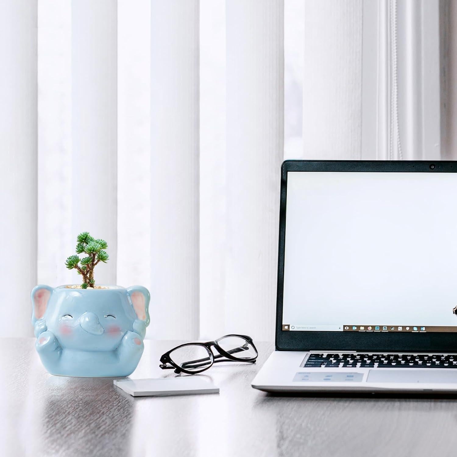 Maceta de Cerámica DIYOMR Elefante Bebé para Suculentas