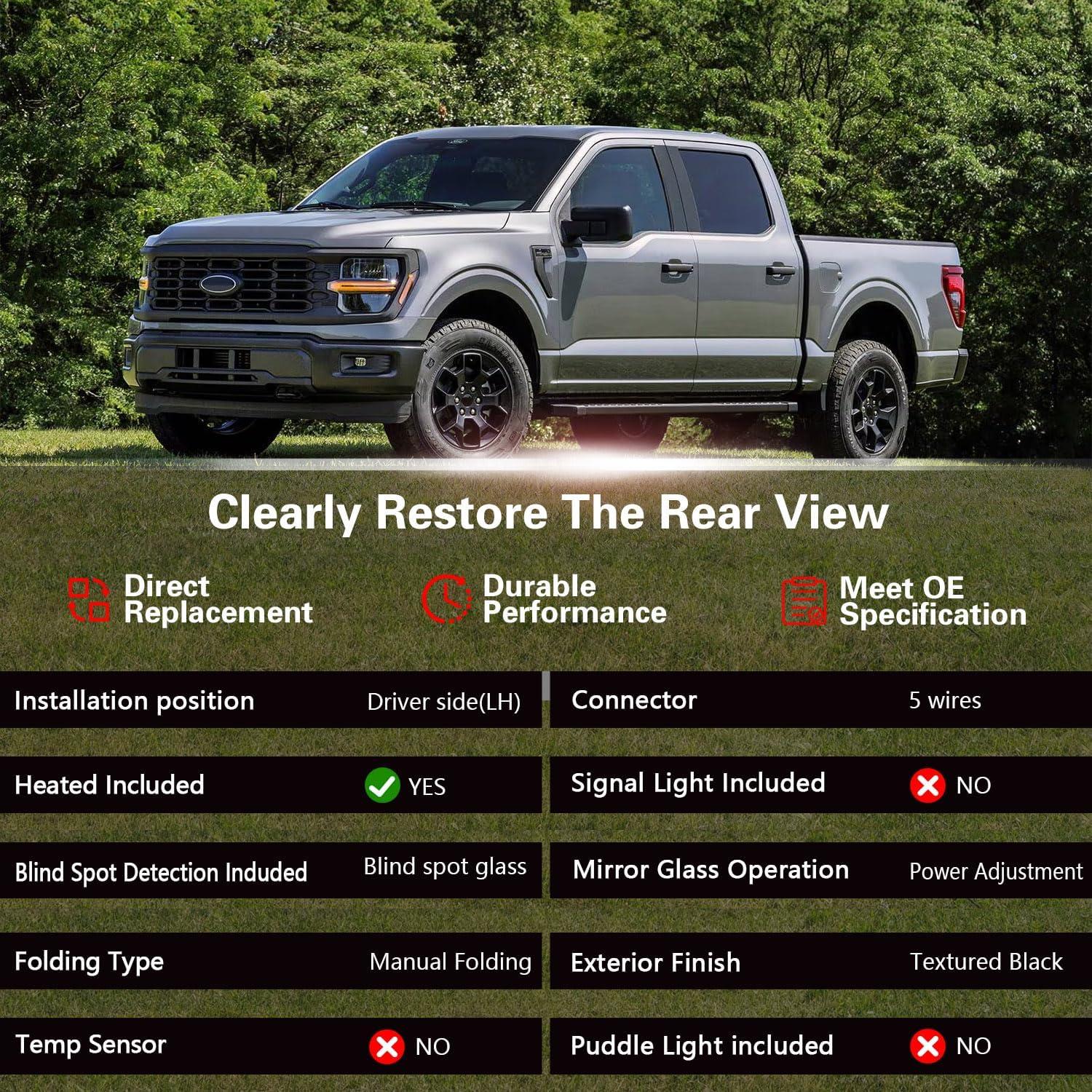 Espejo Lateral Izquierdo Marretoo para Ford F150 2021-2025