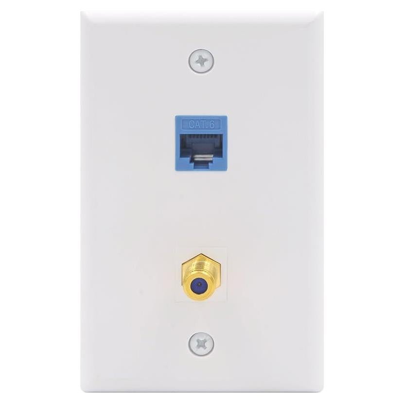 Placa de Pared Coaxial y Ethernet VCE 2 Puertos CAT6 Azul