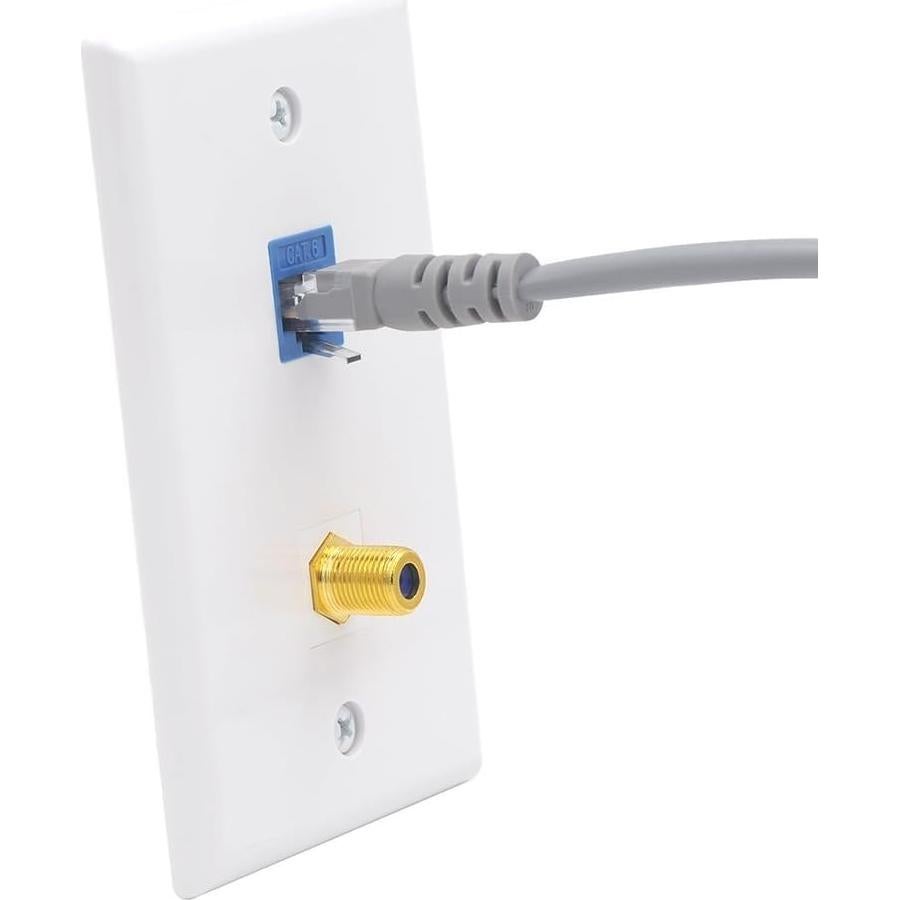 Placa de Pared Coaxial y Ethernet VCE 2 Puertos CAT6 Azul
