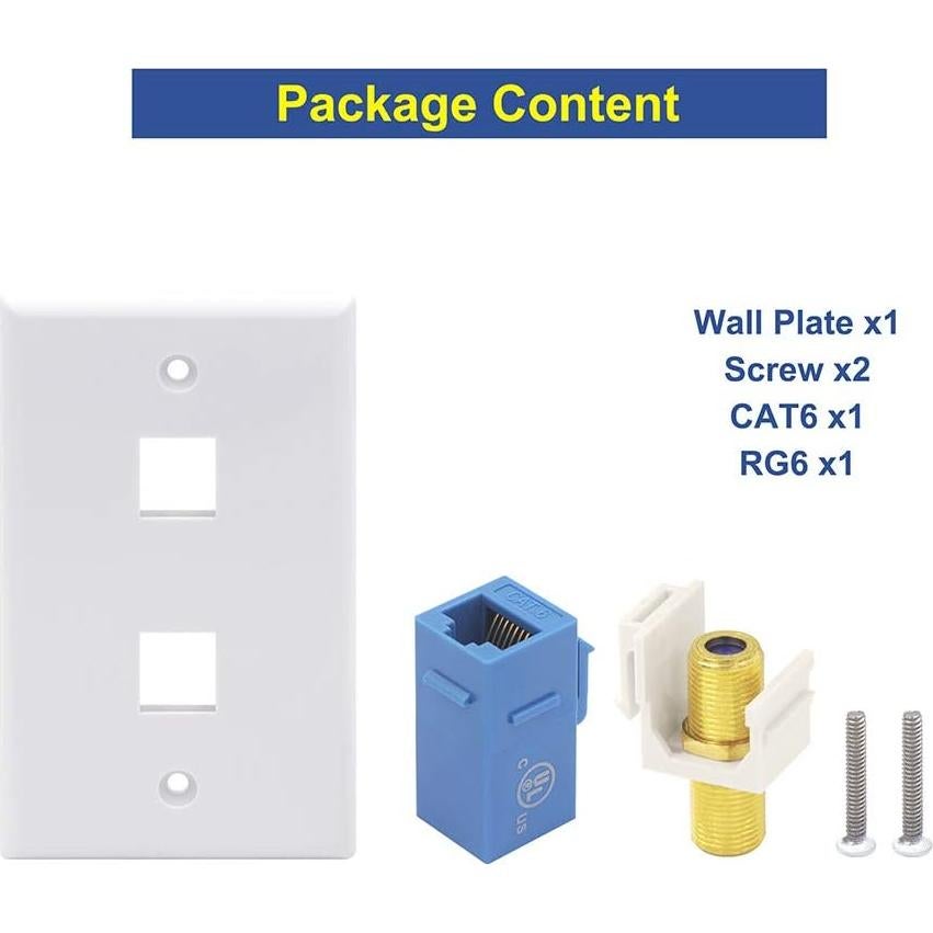 Placa de Pared Coaxial y Ethernet VCE 2 Puertos CAT6 Azul