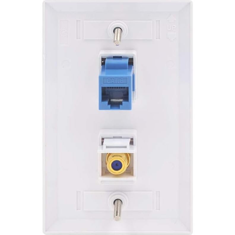 Placa de Pared Coaxial y Ethernet VCE 2 Puertos CAT6 Azul