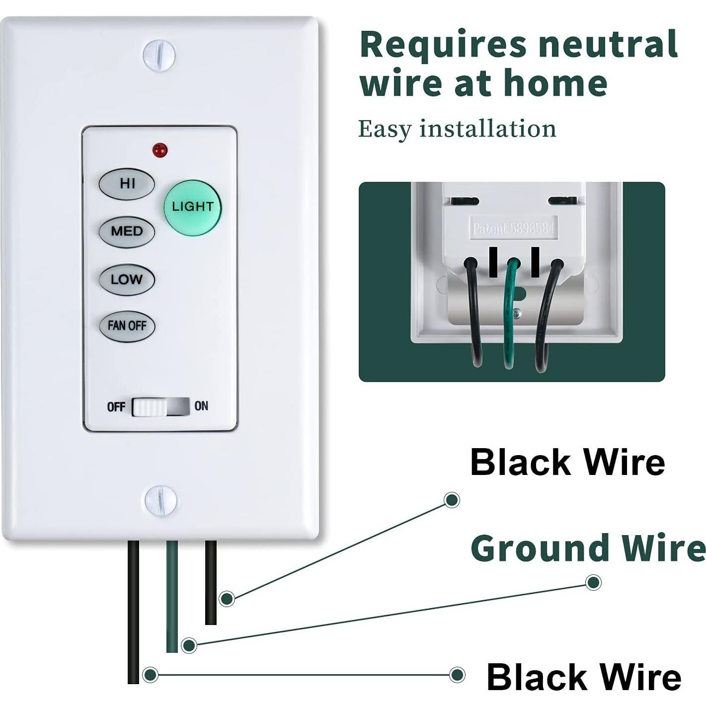 Control Remoto de Ventilador de Techo Eogifee UC-9050T 3 Velocidades