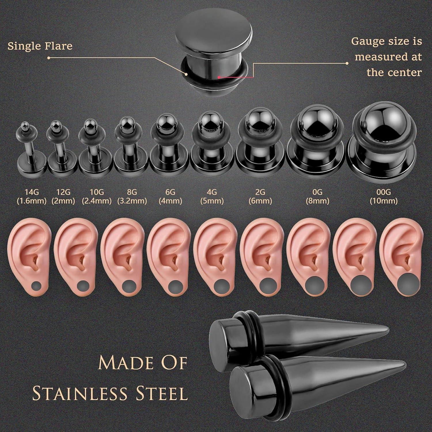 Kit de Estiramiento de Orejas Longbeauty 36pcs Acero Inoxidable