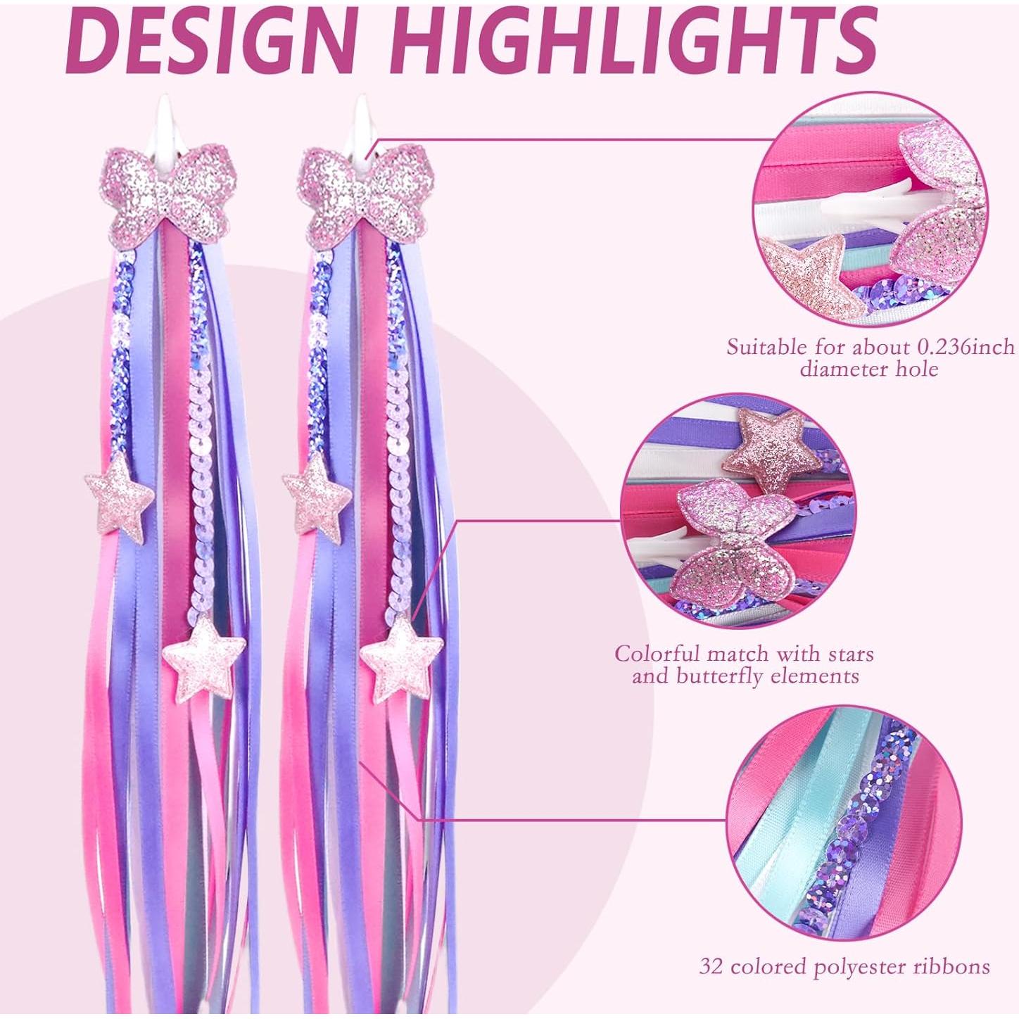 Campana de Bicicleta Fntjlro con Streamers Rosa para Niñas