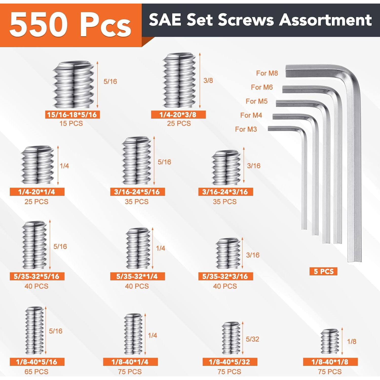 Kit de Tornillos Hexagonales 1400 Piezas Acero Inoxidable