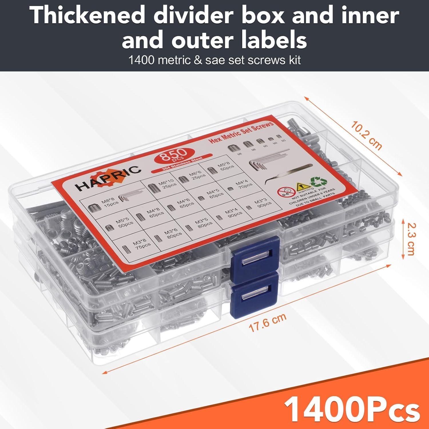 Kit de Tornillos Hexagonales 1400 Piezas Acero Inoxidable