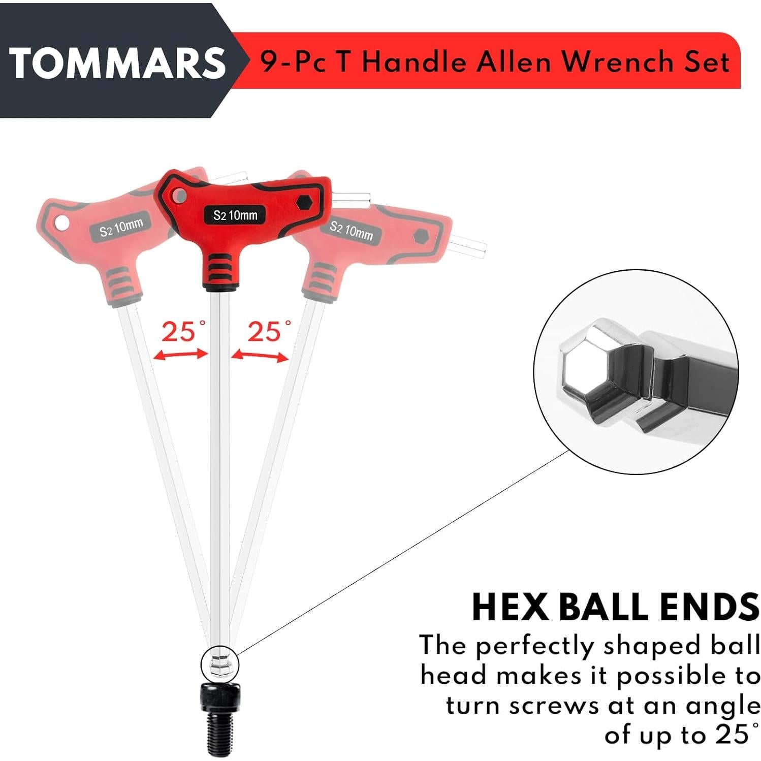 Juego de Llaves Allen T TOMMARS 9 Piezas 2-10 mm Acero S2