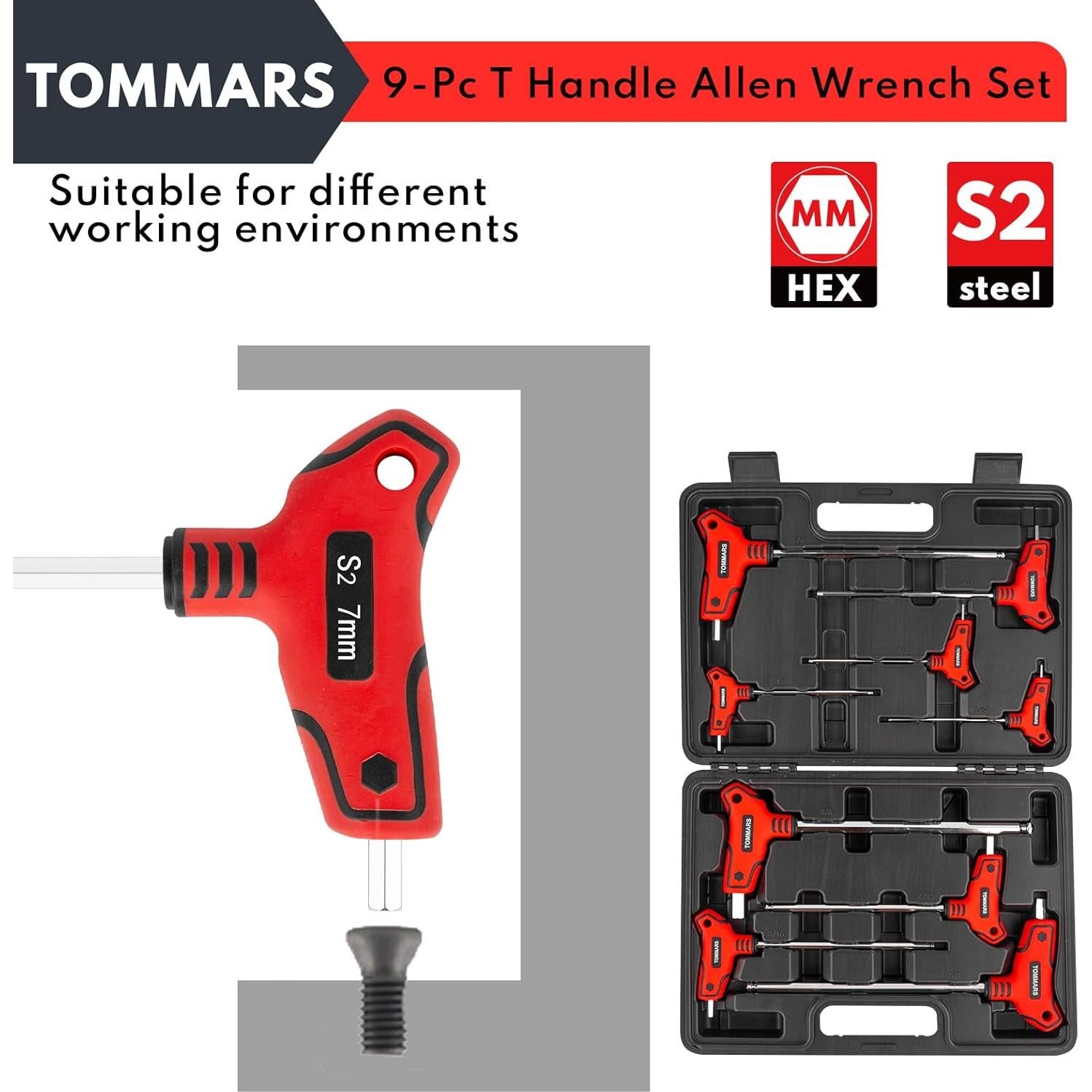 Juego de Llaves Allen T TOMMARS 9 Piezas 2-10 mm Acero S2