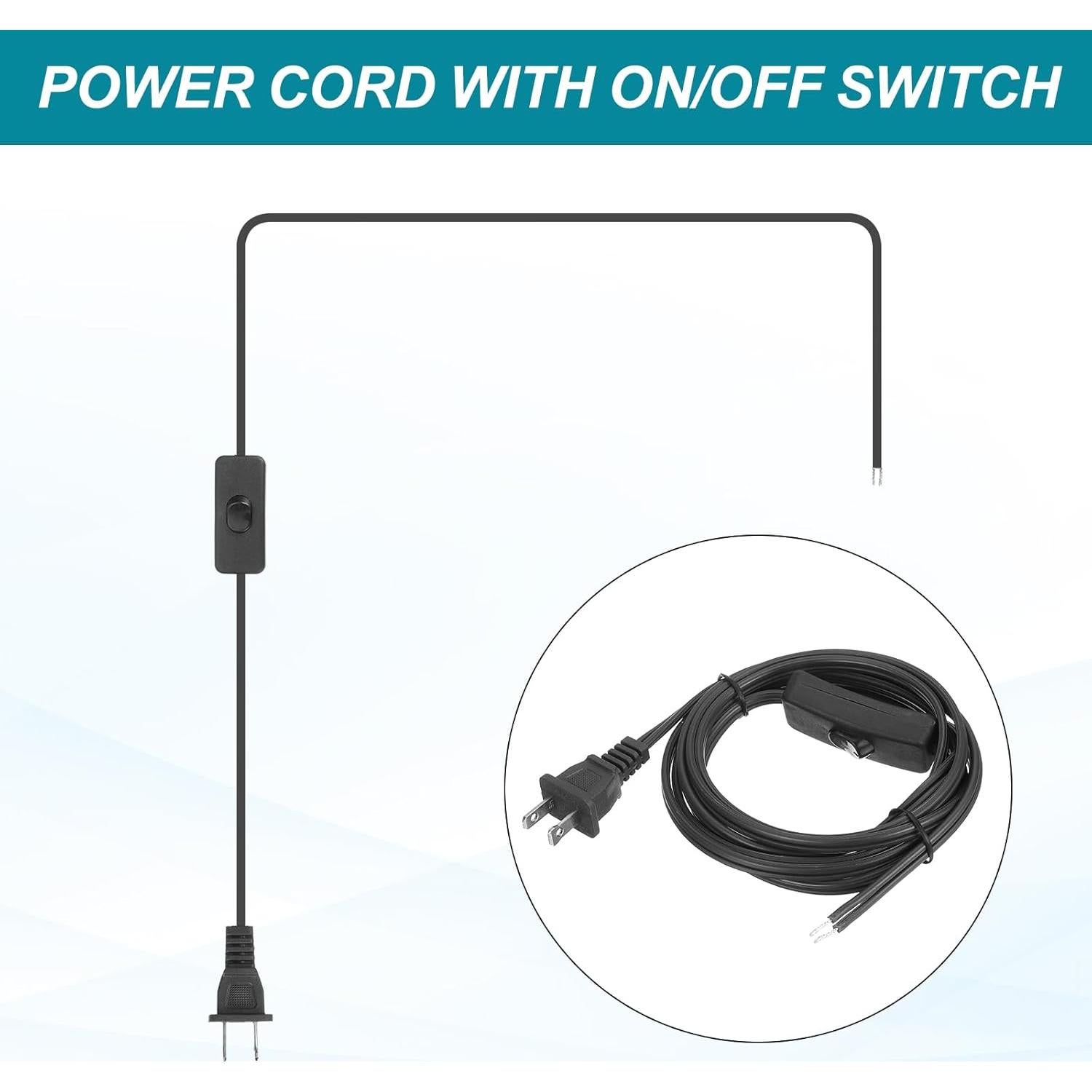 Cable de Luz uxcell con Interruptor 3.66m 18 AWG Negro