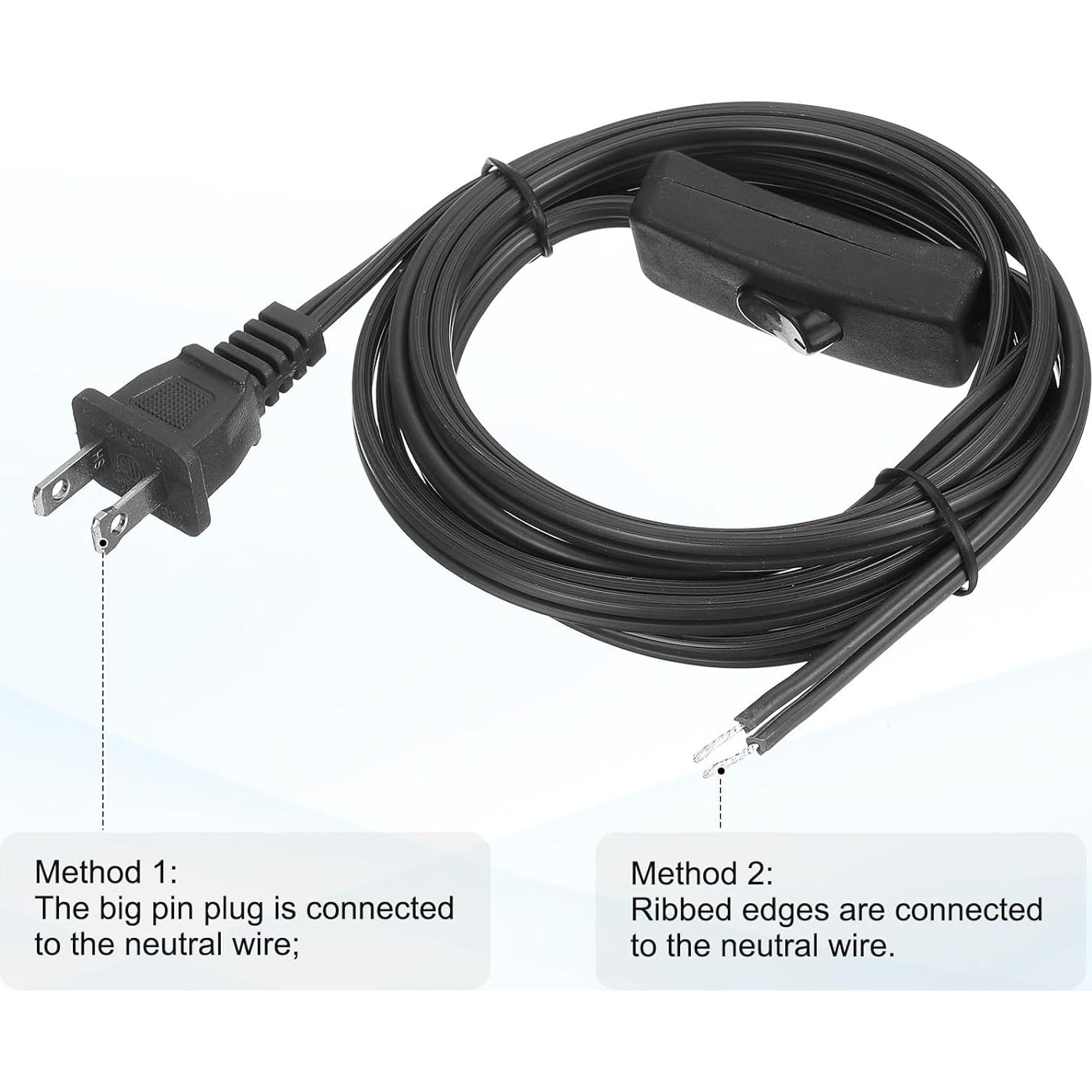 Cable de Luz uxcell con Interruptor 3.66m 18 AWG Negro