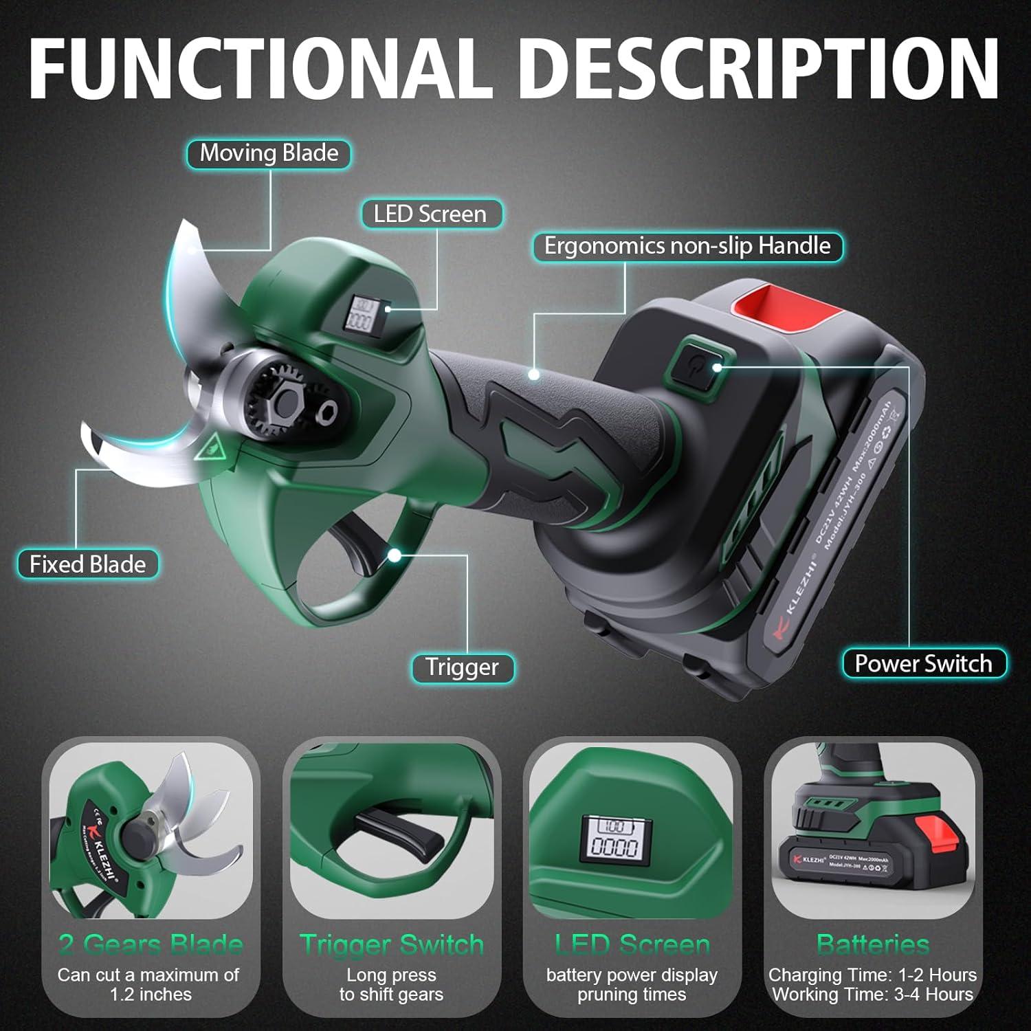 Tijeras de podar eléctricas K KLEZHI 21V 2000mAh inalámbricas