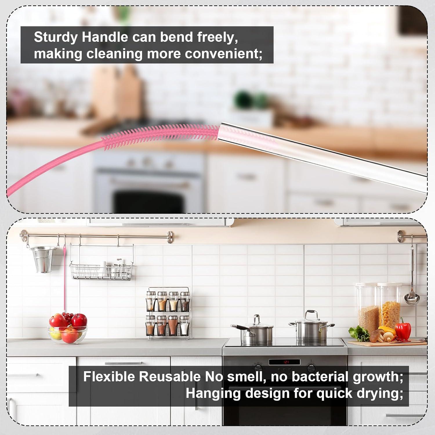 2 Cepillos de Silicona para Pajitas PEUTIER 6mm y 8mm Rosa