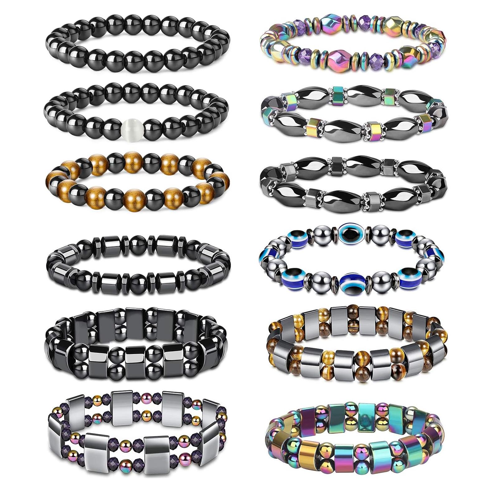 CASSIECA Pulsera Magnética de Hematita 12 Piezas Ajustables