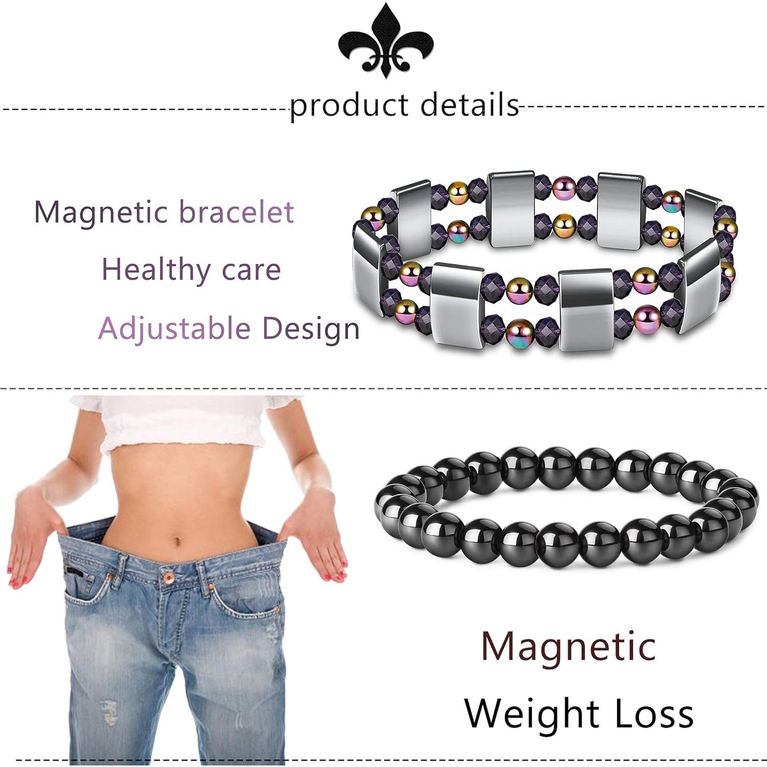 CASSIECA Pulsera Magnética de Hematita 12 Piezas Ajustables