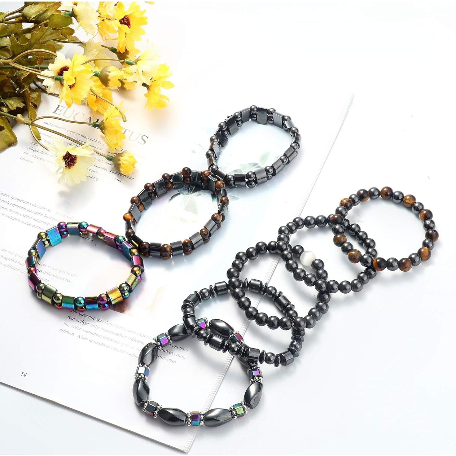 CASSIECA Pulsera Magnética de Hematita 12 Piezas Ajustables