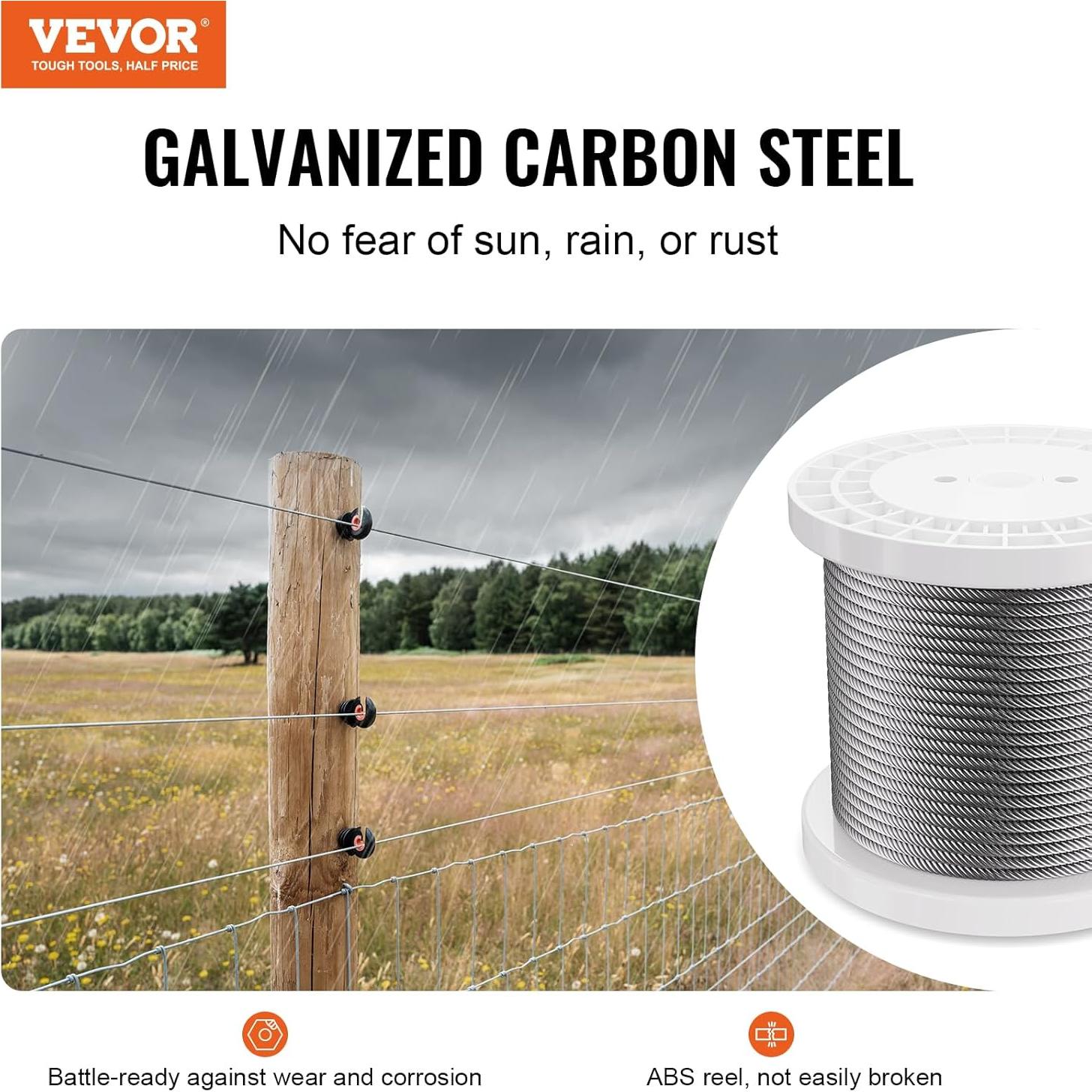 Cable de Alambre de Acero VEVOR 1/4" (6.35 mm) 76.2 m con Guantes