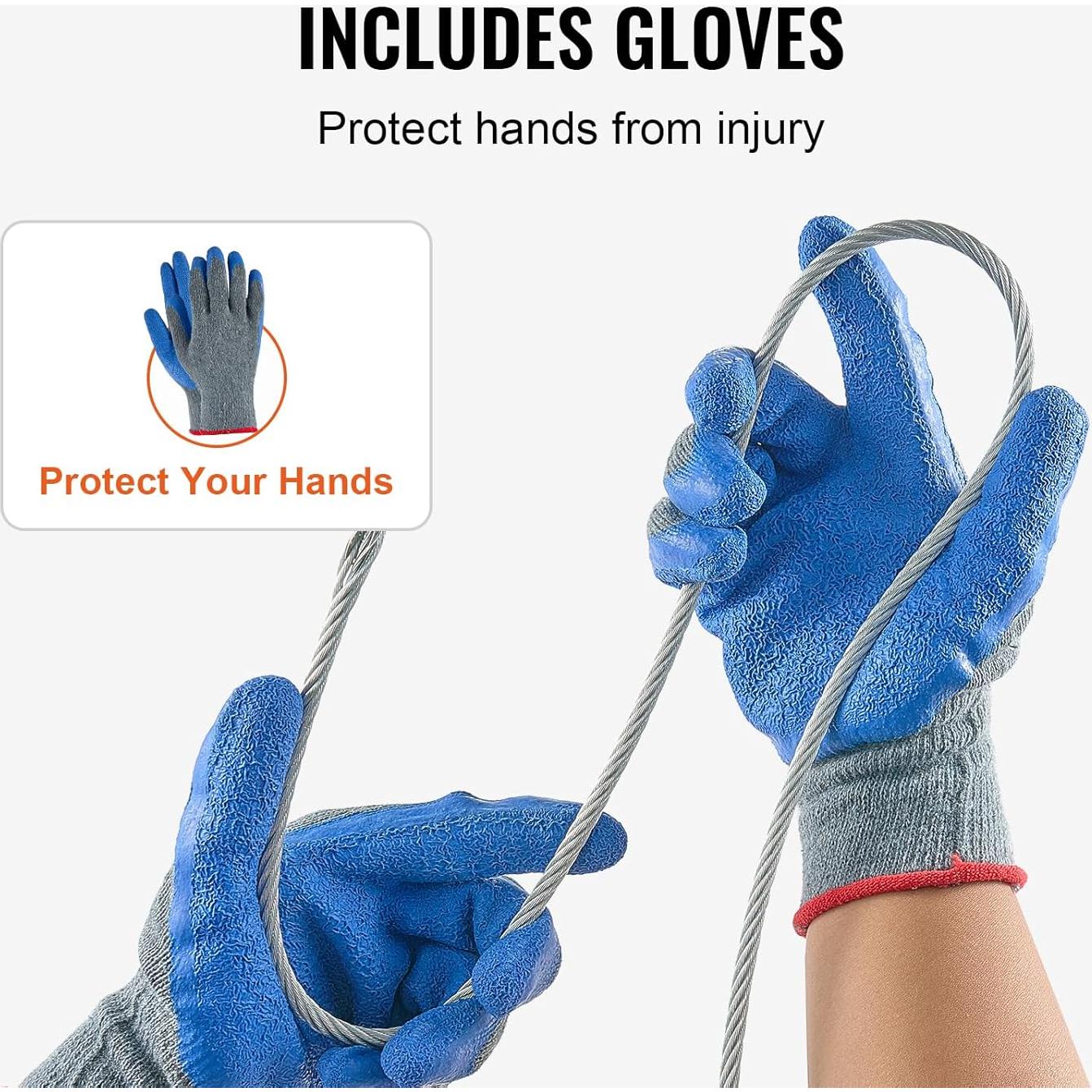 Cable de Alambre de Acero VEVOR 1/4" (6.35 mm) 76.2 m con Guantes