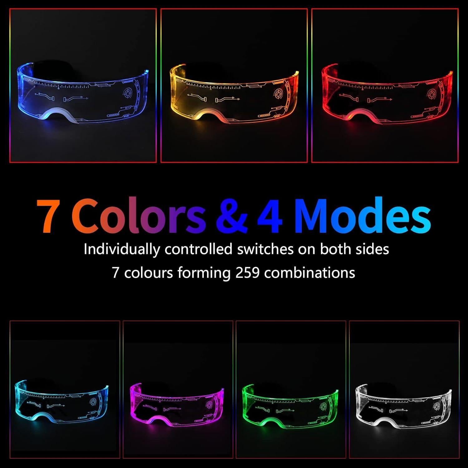 Gafas LED Iluminadas Cyberpunk 2 Pcs 7 Colores 4 Modos