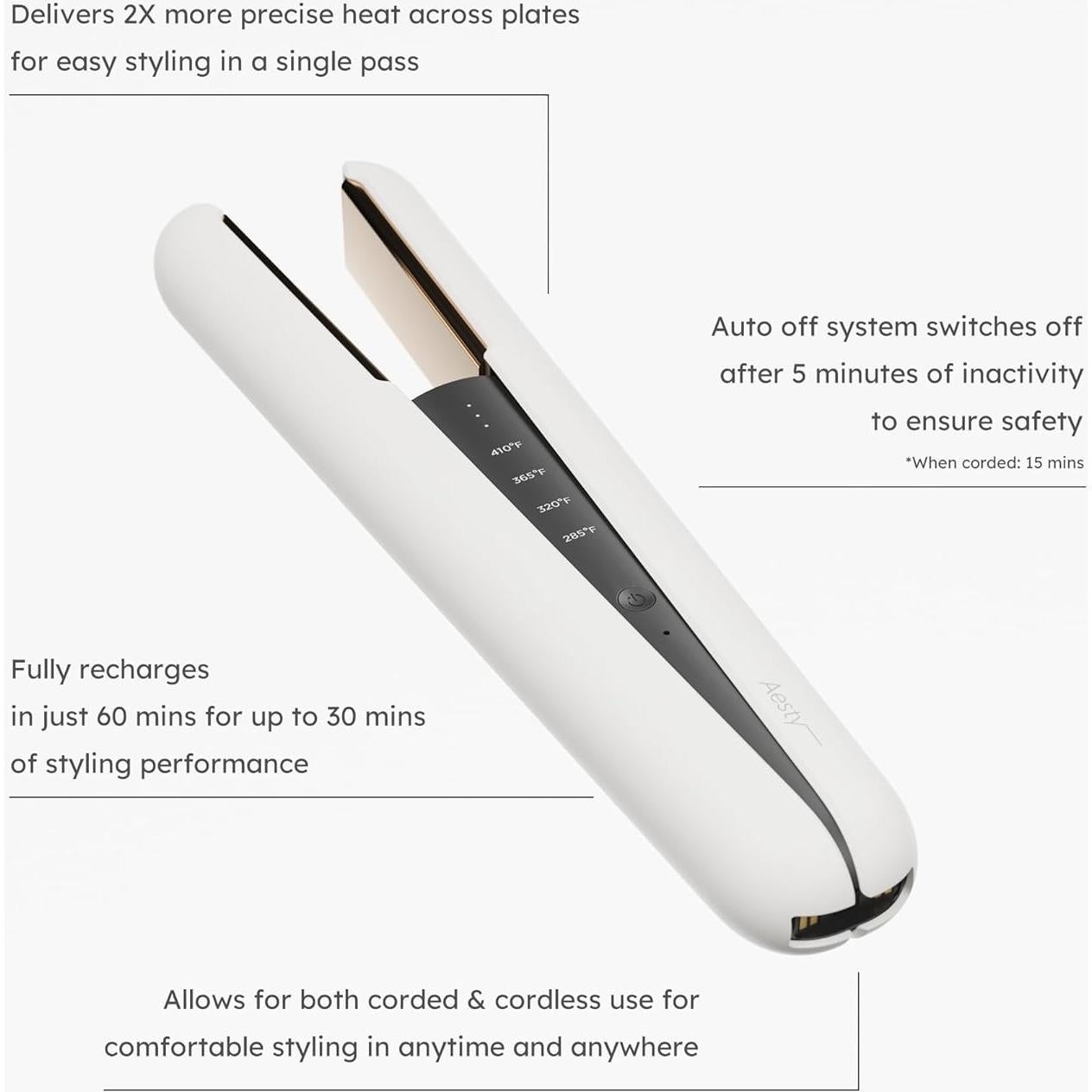 Plancha de Pelo Inalámbrica Aesty Dual Heater 40s Calentamiento