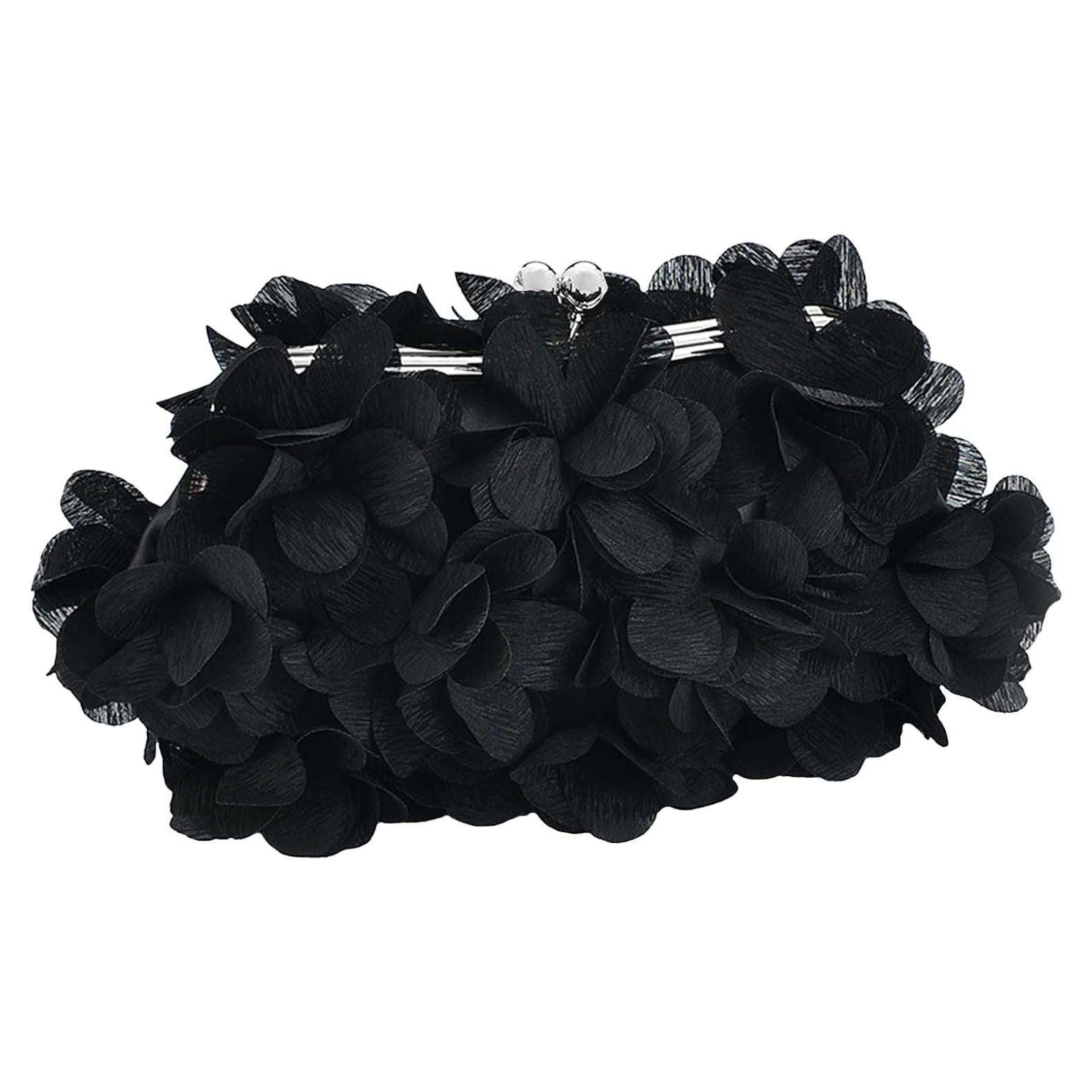 Bolso de Noche Floral para Mujeres - Cartera Elegante Negra