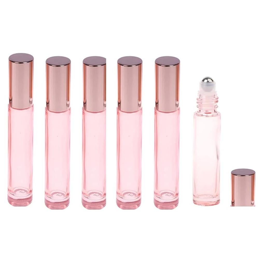 6 Botellas de Vidrio Roll On 10ml Lokusel con Tapa Rosa Dorada