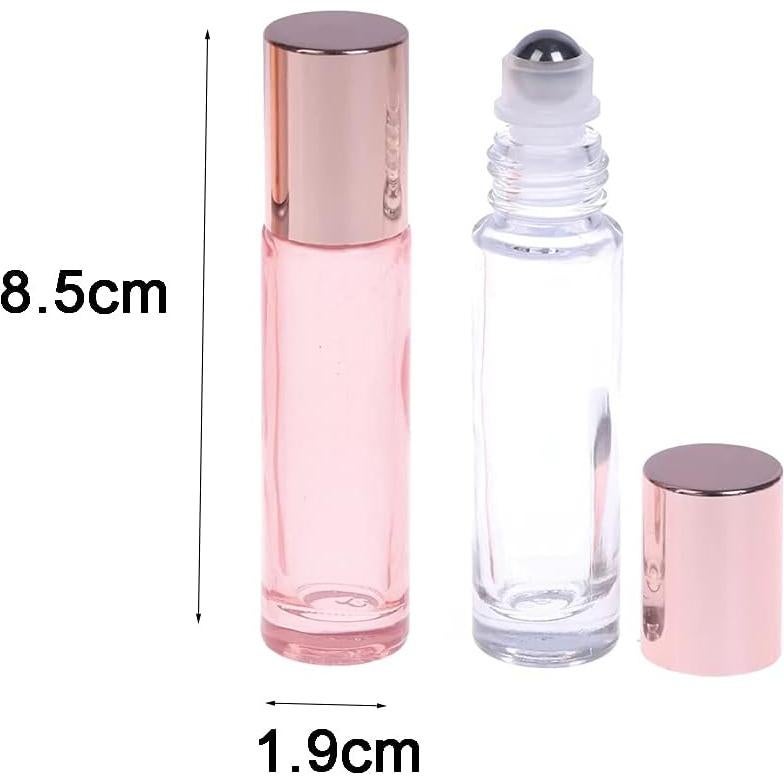 6 Botellas de Vidrio Roll On 10ml Lokusel con Tapa Rosa Dorada