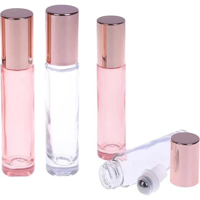 6 Botellas de Vidrio Roll On 10ml Lokusel con Tapa Rosa Dorada
