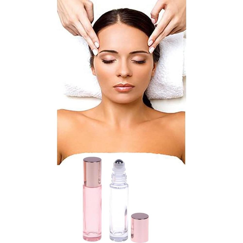 6 Botellas de Vidrio Roll On 10ml Lokusel con Tapa Rosa Dorada