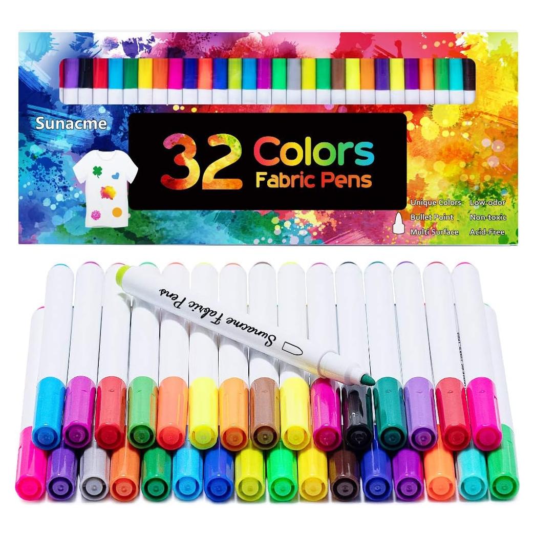 Set de 32 Marcadores de Tela MD - Punta Fina, Multicolor
