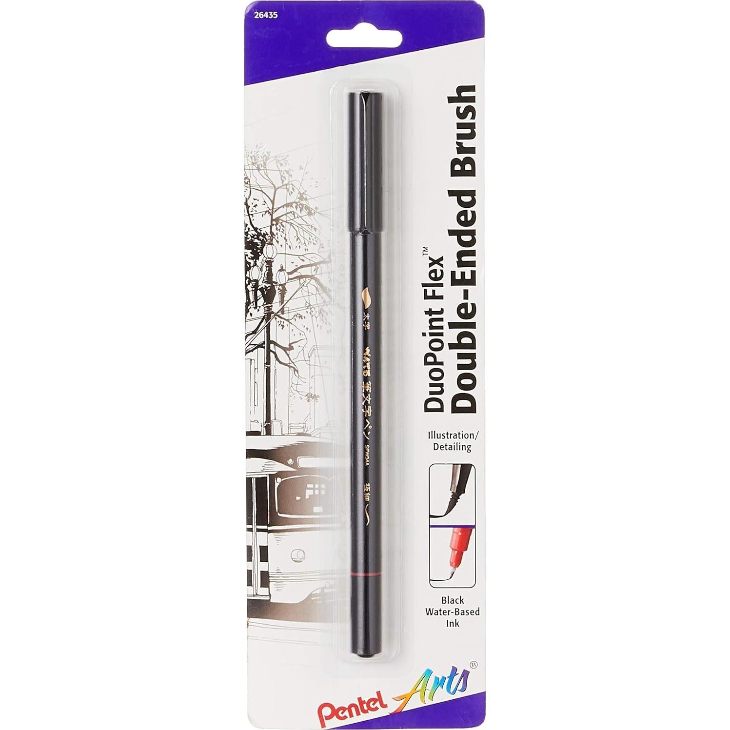 Pincel de Doble Punta Pentel Arts Duo Point Flex Tinta Negra