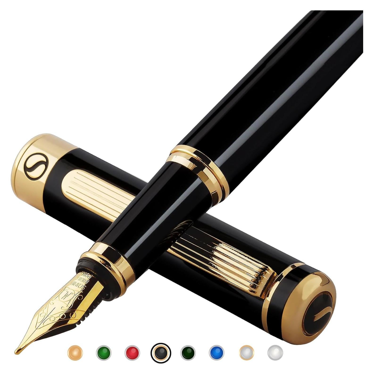 Pluma Fuente de Lujo Scriveiner Negro y Oro Real, Plumín Mediano