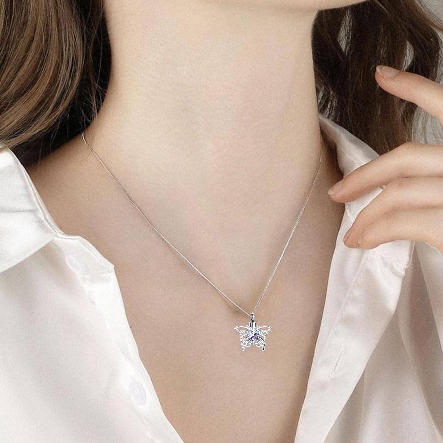 Collar de Urna de Cremación Mariposa QeenseKc Acero Inoxidable