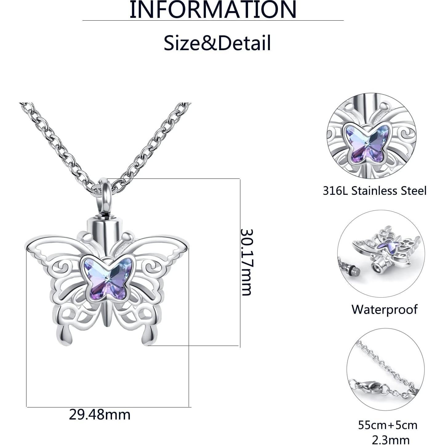 Collar de Urna de Cremación Mariposa QeenseKc Acero Inoxidable