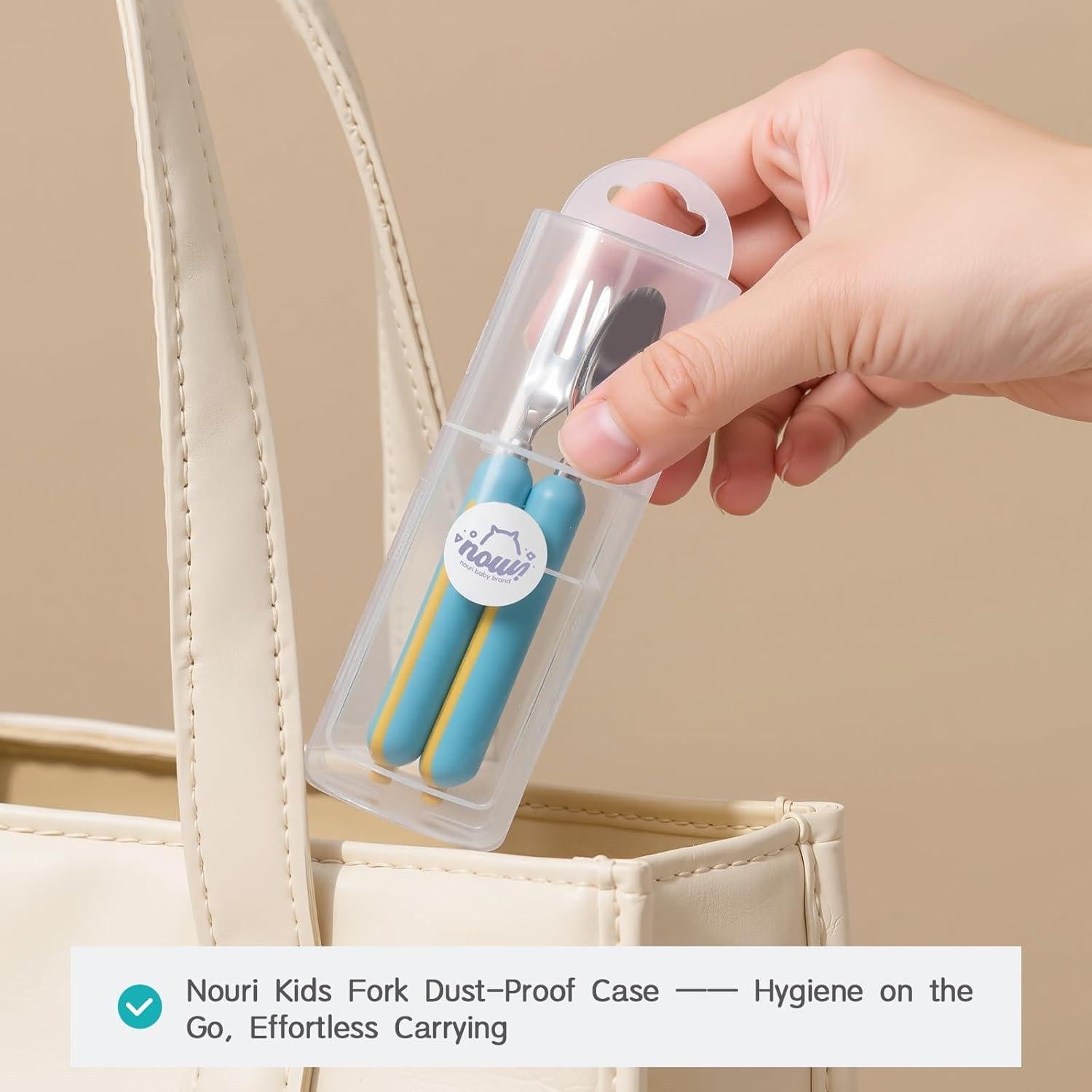 Juego de Utensilios para Niños Nouri - Cubiertos de Acero Inoxidable 316 con Mango de Silicona (Verde y Amarillo)