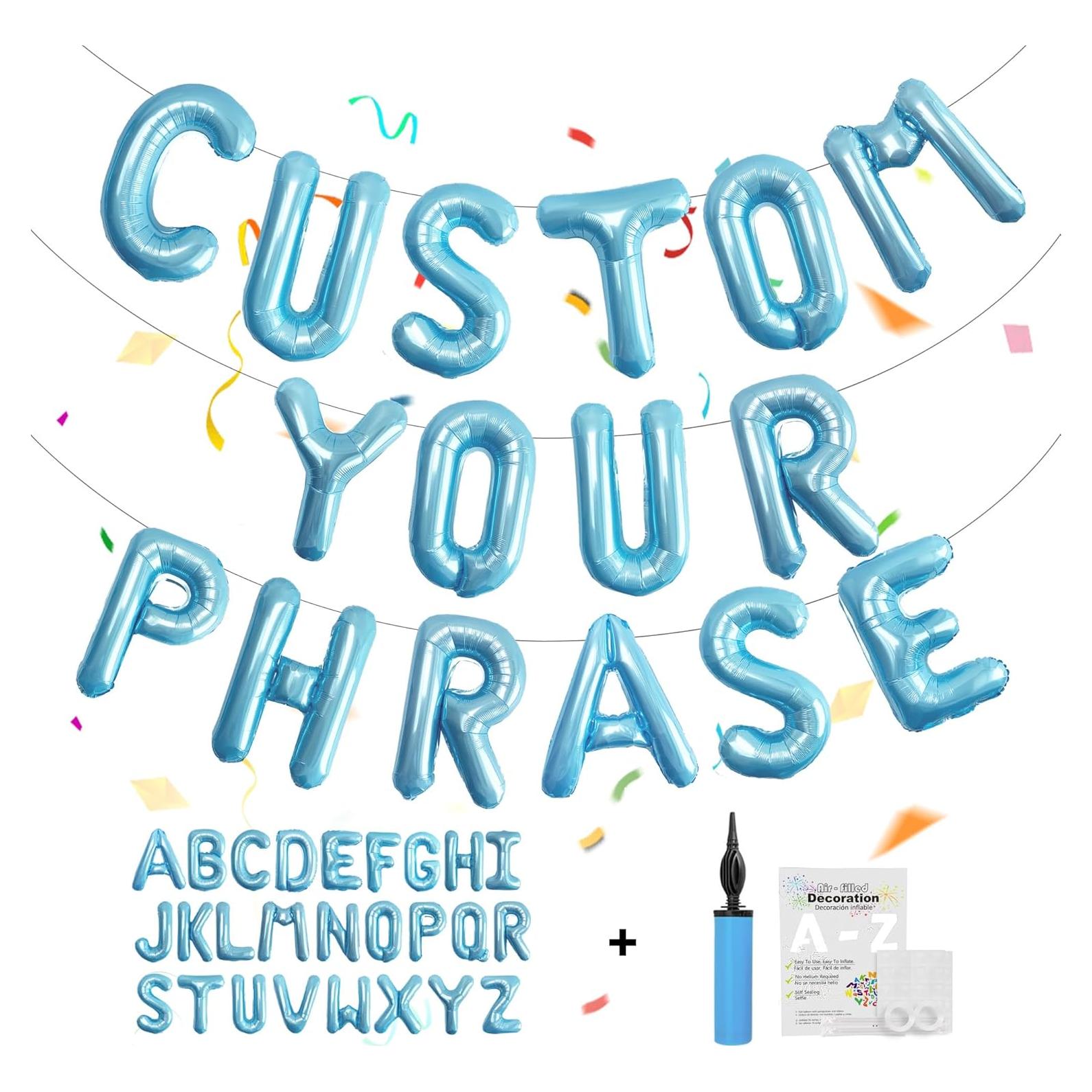 Conjunto de Globos de Letras Azul Bebé 53pcs - Personaliza Nombres