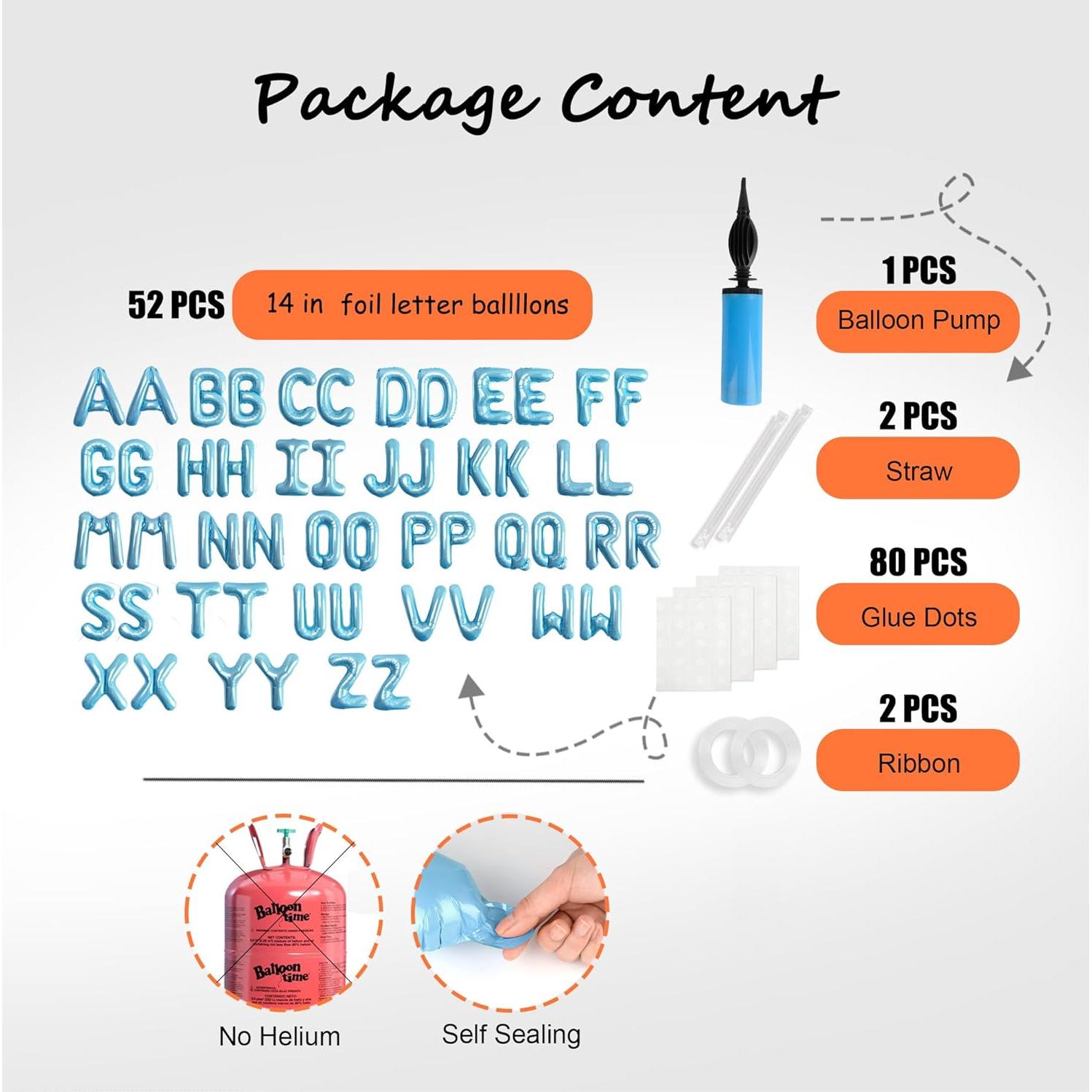 Conjunto de Globos de Letras Azul Bebé 53pcs - Personaliza Nombres