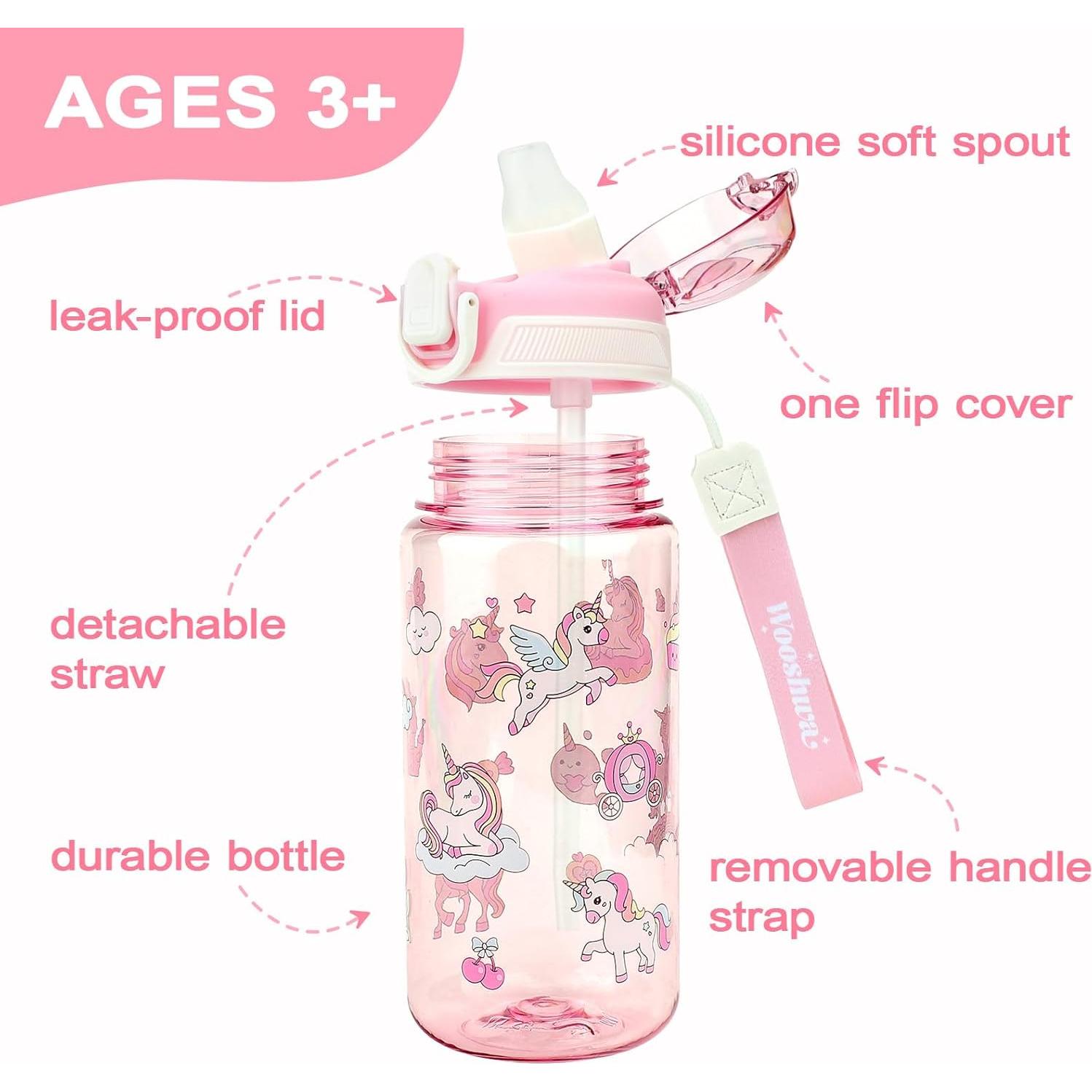 Botella de Agua para Niños Wooshwa Unicornio 600 ml con Pajita
