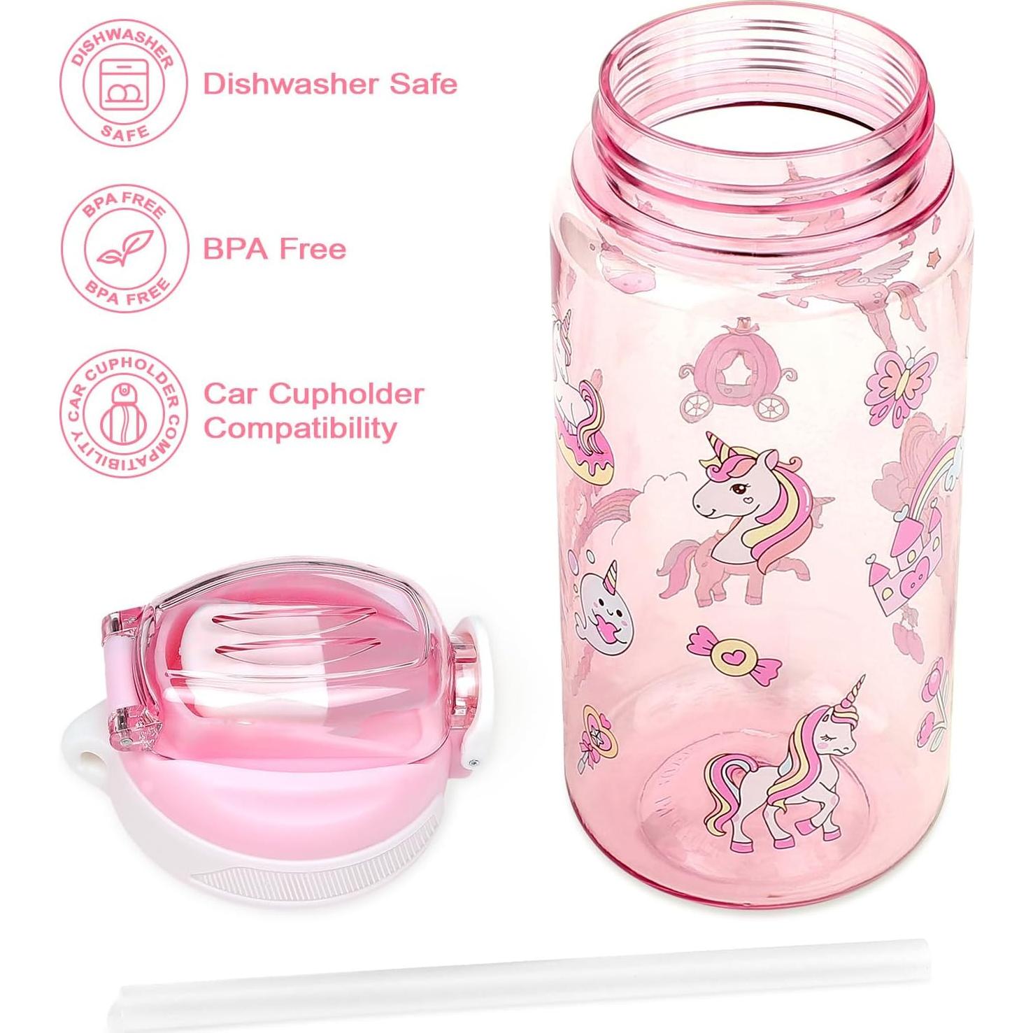 Botella de Agua para Niños Wooshwa Unicornio 600 ml con Pajita